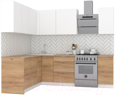 Кухонный гарнитур Интермебель Микс Топ-27 1.9x1.72м левая (белый премиум/дуб крафт золотой/дуб вотан) - фото