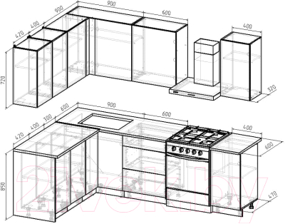 Кухонный гарнитур Интермебель Микс Топ-27 1.9x1.72м левая (белый премиум/дуб крафт золотой/дуб вотан)