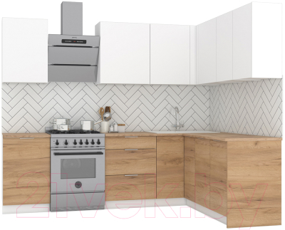 Кухонный гарнитур Интермебель Микс Топ-28 2.0x1.72м правая (белый премиум/дуб крафт золотой/дуб вотан) - фото