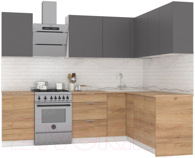Кухонный гарнитур Интермебель Микс Топ-28 2.0x1.72м правая (графит серый/дуб крафт золотой/дуб вотан) - фото