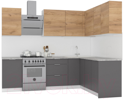 Кухонный гарнитур Интермебель Микс Топ-28 2.0x1.72м правая (дуб крафт золотой/графит серый/дуб вотан) - фото