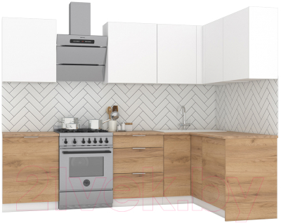 Кухонный гарнитур Интермебель Микс Топ-29 2.1x1.72м правая (белый премиум/дуб крафт золотой/дуб вотан) - фото