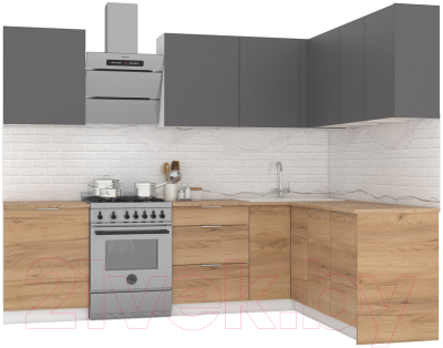 Кухонный гарнитур Интермебель Микс Топ-29 2.1x1.72м правая (графит серый/дуб крафт золотой/дуб вотан) - фото