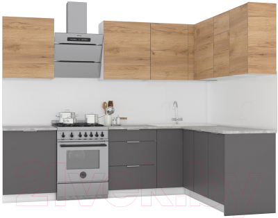 Кухонный гарнитур Интермебель Микс Топ-29 2.1x1.72м правая (дуб крафт золотой/графит серый/дуб вотан) - фото