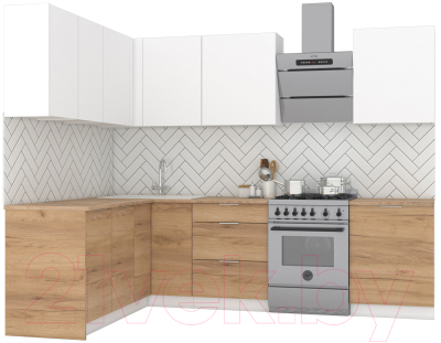 Кухонный гарнитур Интермебель Микс Топ-29 2.1x1.72м левая (белый премиум/дуб крафт золотой/дуб вотан) - фото