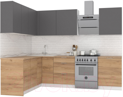 Кухонный гарнитур Интермебель Микс Топ-29 2.1x1.72м левая (графит серый/дуб крафт золотой/дуб вотан) - фото