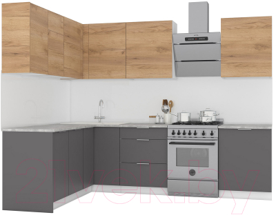 Кухонный гарнитур Интермебель Микс Топ-29 2.1x1.72м левая (дуб крафт золотой/графит серый/дуб вотан) - фото
