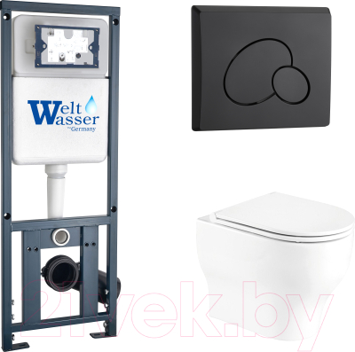 Унитаз подвесной с инсталляцией WeltWasser Erlenbach 004 GL-WT + Marberg 410 + Mar 410 RD MT-BL - фото