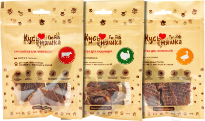Набор лакомств для собак Кусьняшка Вымя говяжье/желудки индейки/филе утки - фото