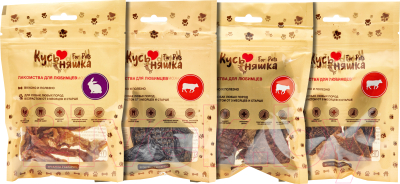 Набор лакомств для собак Кусьняшка Вымя говяжье/легкое/печень/филе кролика - фото