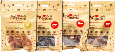 Набор лакомств для собак Кусьняшка Вымя говяжье/печень/филе цыпленка/калтык - фото