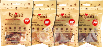 Набор лакомств для собак Кусьняшка Легкое говяжье/рубец очищенный/рубец неочищенный - фото