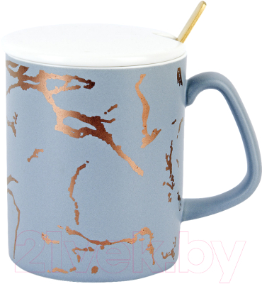 Кружка с ложкой Nouvelle С крышкой и ложкой Серый мрамор / 1760174-1 - фото