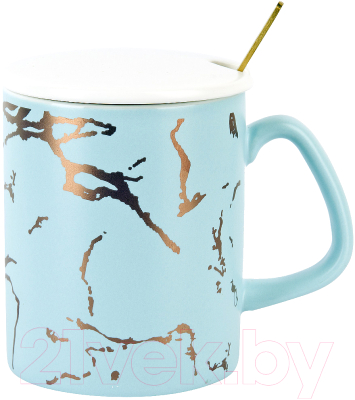 Кружка с ложкой Nouvelle Голубой мрамор / 1760174-3  - фото