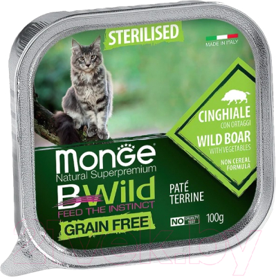 Влажный корм для кошек Monge BWild Grain Free из кабана с овощами, ламистер - фото