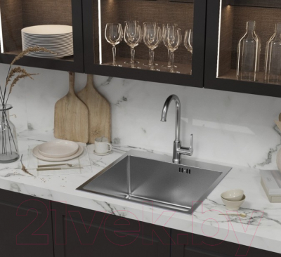 Мойка кухонная Mixline Pro 552930 (сатин нано, с сифоном)