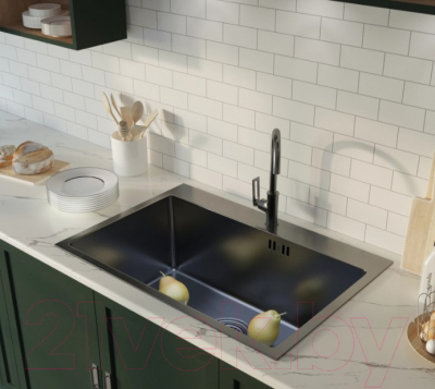 Мойка кухонная Mixline Pro 552937 (черный графит, с сифоном)