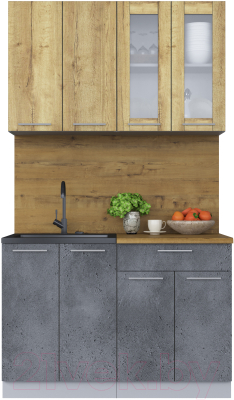 Кухонный гарнитур Интерлиния Мила 12 (дуб золотой/бетон портленд/дуб бунратти) - фото