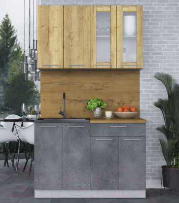 Кухонный гарнитур Интерлиния Мила 12 (дуб золотой/бетон портленд/дуб бунратти)