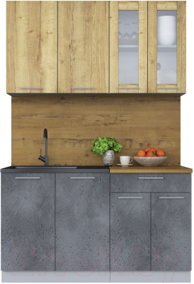 Кухонный гарнитур Интерлиния Мила 14 (дуб золотой/бетон портленд/дуб бунратти) - фото