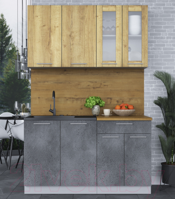 Кухонный гарнитур Интерлиния Мила 14 (дуб золотой/бетон портленд/дуб бунратти)