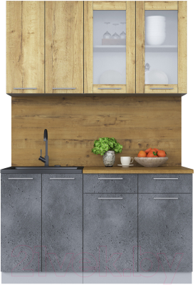 Кухонный гарнитур Интерлиния Мила 14-60 (дуб золотой/бетон портленд/дуб бунратти) - фото