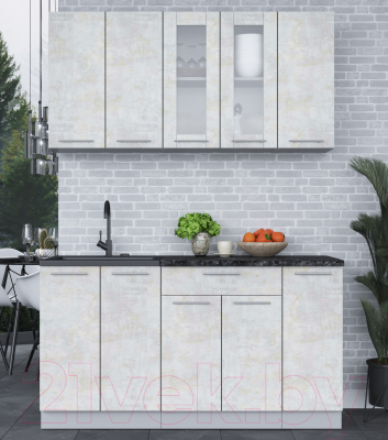 Кухонный гарнитур Интерлиния Мила 15 (бетон лайт/бетон лайт/кастилло темный)