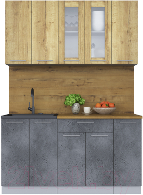Кухонный гарнитур Интерлиния Мила 15 (дуб золотой/бетон портленд/дуб бунратти) - фото