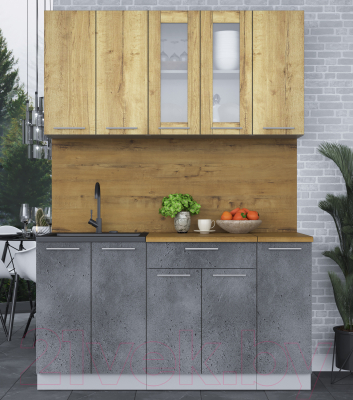 Кухонный гарнитур Интерлиния Мила 15 (дуб золотой/бетон портленд/дуб бунратти)