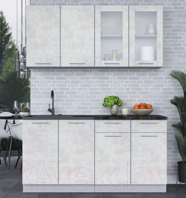 Кухонный гарнитур Интерлиния Мила 16 (бетон лайт/бетон лайт/кастилло темный)