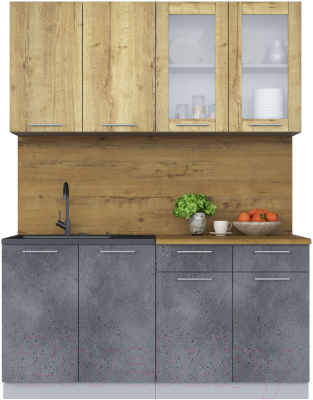 Кухонный гарнитур Интерлиния Мила 16 (дуб золотой/бетон портленд/дуб бунратти) - фото