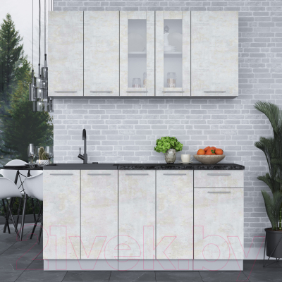 Кухонный гарнитур Интерлиния Мила 16-60 (бетон лайт/бетон лайт/кастилло темный)