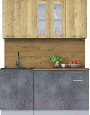 Кухонный гарнитур Интерлиния Мила 16-60 (дуб золотой/бетон портленд/дуб бунратти) - фото
