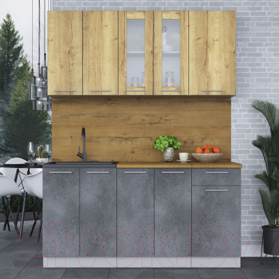 Кухонный гарнитур Интерлиния Мила 16-60 (дуб золотой/бетон портленд/дуб бунратти)