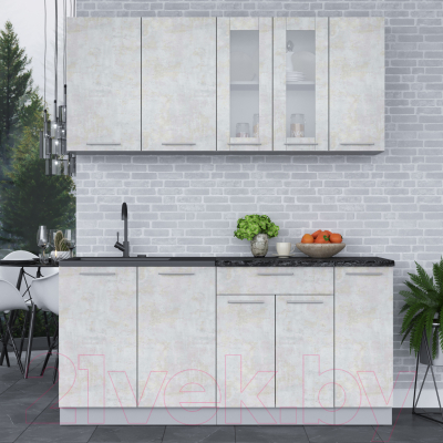 Кухонный гарнитур Интерлиния Мила 17 (бетон лайт/бетон лайт/кастилло темный)