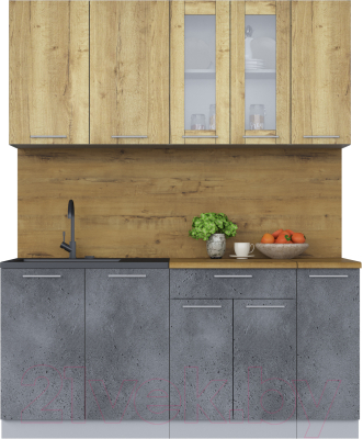 Кухонный гарнитур Интерлиния Мила 17 (дуб золотой/бетон портленд/дуб бунратти) - фото