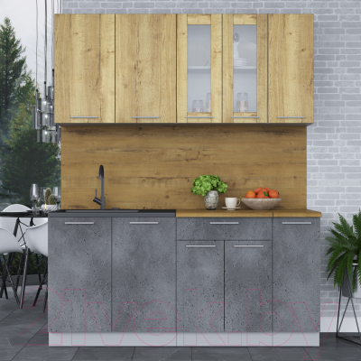 Кухонный гарнитур Интерлиния Мила 17 (дуб золотой/бетон портленд/дуб бунратти)