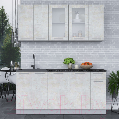 Кухонный гарнитур Интерлиния Мила 17-60 (бетон лайт/бетон лайт/кастилло темный)