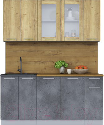 Кухонный гарнитур Интерлиния Мила 17-60 (дуб золотой/бетон портленд/дуб бунратти) - фото