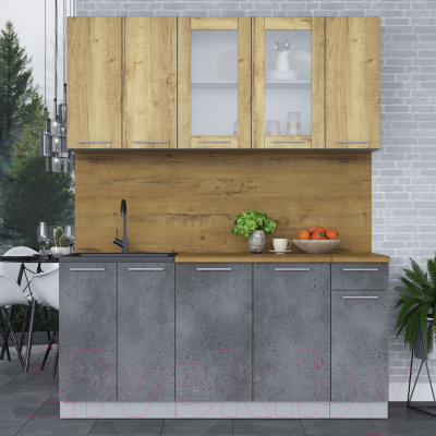 Кухонный гарнитур Интерлиния Мила 17-60 (дуб золотой/бетон портленд/дуб бунратти)