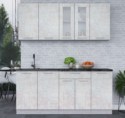 Кухонный гарнитур Интерлиния Мила 18 (бетон лайт/бетон лайт/кастилло темный)