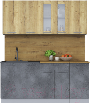 Кухонный гарнитур Интерлиния Мила 18 (дуб золотой/бетон портленд/дуб бунратти) - фото