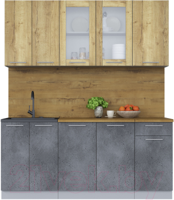 Кухонный гарнитур Интерлиния Мила 18-60 (дуб золотой/бетон портленд/дуб бунратти) - фото