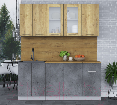 Кухонный гарнитур Интерлиния Мила 18-60 (дуб золотой/бетон портленд/дуб бунратти)