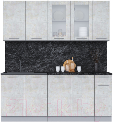 Кухонный гарнитур Интерлиния Мила 19 (бетон лайт/бетон лайт/кастилло темный) - фото