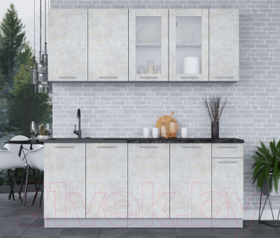 Кухонный гарнитур Интерлиния Мила 19 (бетон лайт/бетон лайт/кастилло темный)