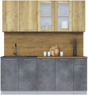 Кухонный гарнитур Интерлиния Мила 19 (дуб золотой/бетон портленд/дуб бунратти) - фото