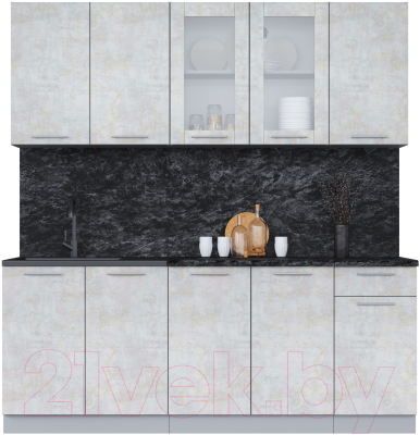 Кухонный гарнитур Интерлиния Мила 20 (бетон лайт/бетон лайт/кастилло темный) - фото