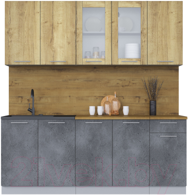 Кухонный гарнитур Интерлиния Мила 20 (дуб золотой/бетон портленд/дуб бунратти) - фото