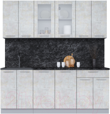 Кухонный гарнитур Интерлиния Мила 20-60 (бетон лайт/бетон лайт/кастилло темный) - фото